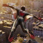 Miles Morales flying with web wings in Spider-Man 2.