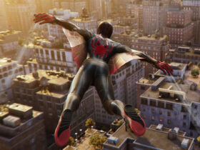 Miles Morales flying with web wings in Spider-Man 2.