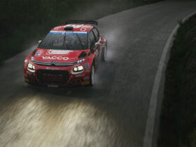 Car racing in rain in EA Sports WRC