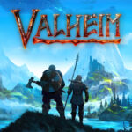 Valheim thumbnail featuring two characters looking at a lake with the game