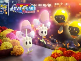 pokemon go festival of lights 2023 event promo image with morelull and tadbulb
