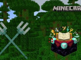 Tridents and an enchantment book in Minecraft