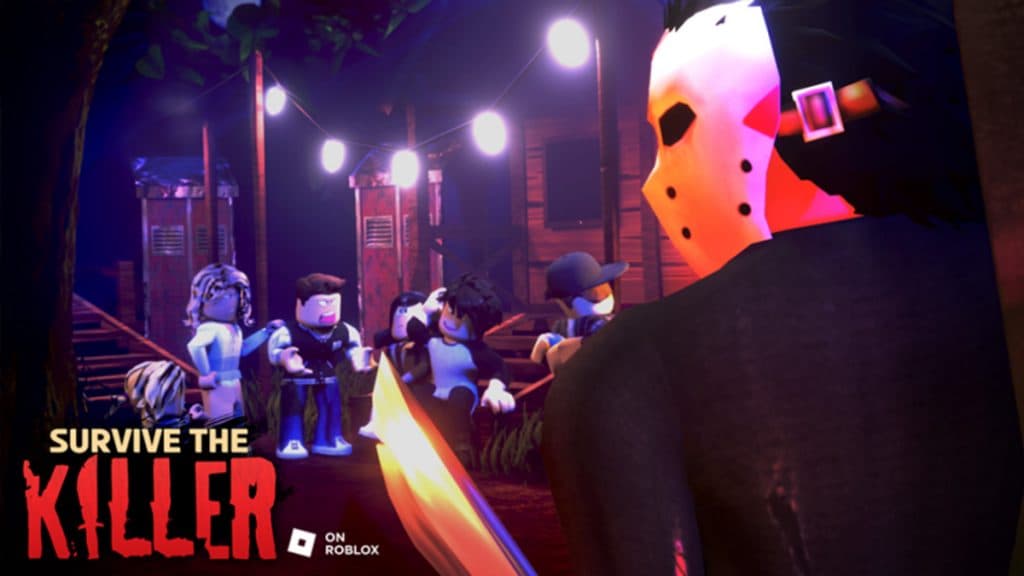 Miniatura de Roblox Survive The Killer que muestra al asesino y a los jugadores.