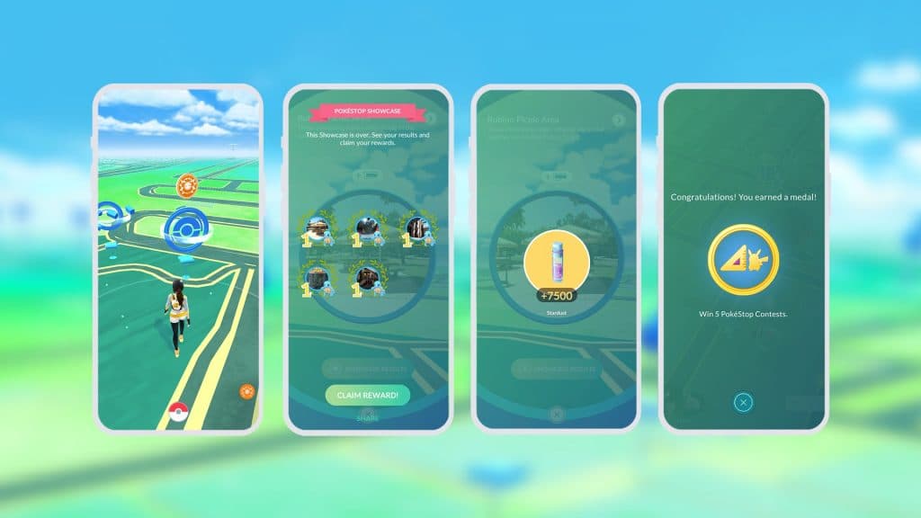 Capturas de pantalla de las recompensas de PokeStops Showcases en Pokémon Go