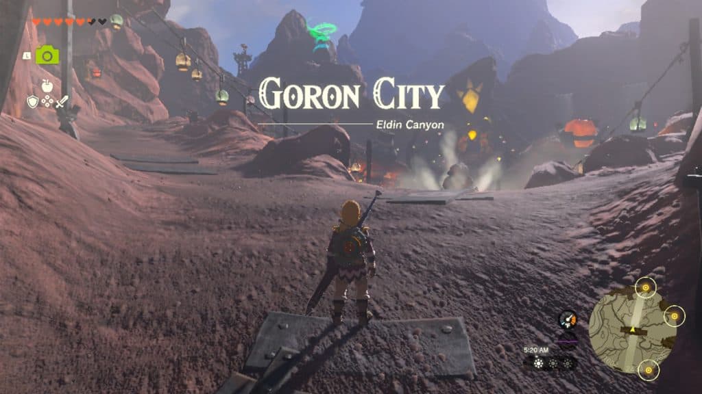Link en Zelda Tears of the Kingdom entrando a Goron City