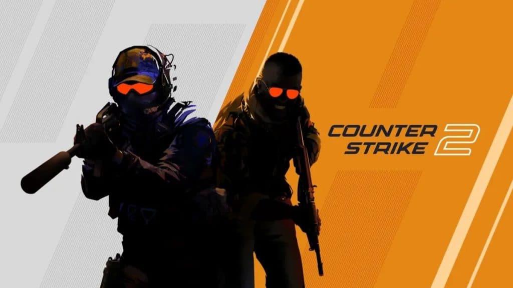 Dos personajes en el cartel de CS2 con armas de fuego.