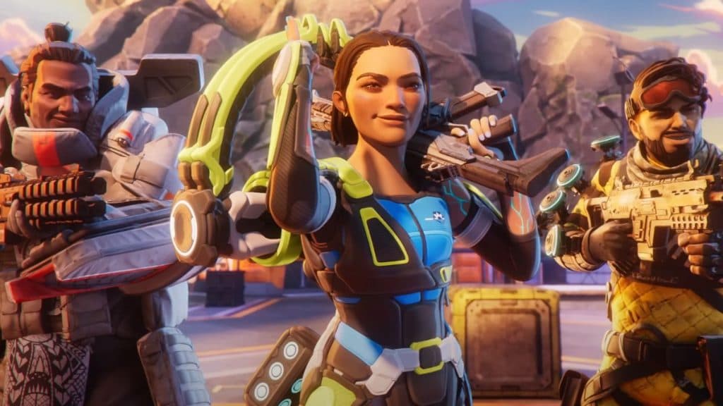 personajes de apex legends conduit, gibraltar y mirage juntos