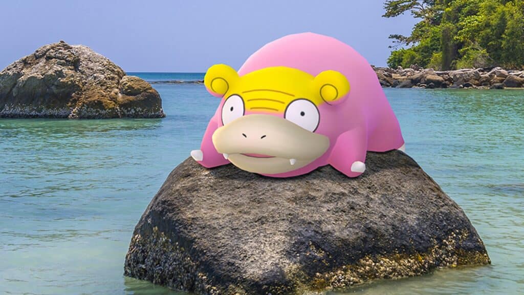 Galarian Slowpoke descansando sobre una roca en Pokémon Go