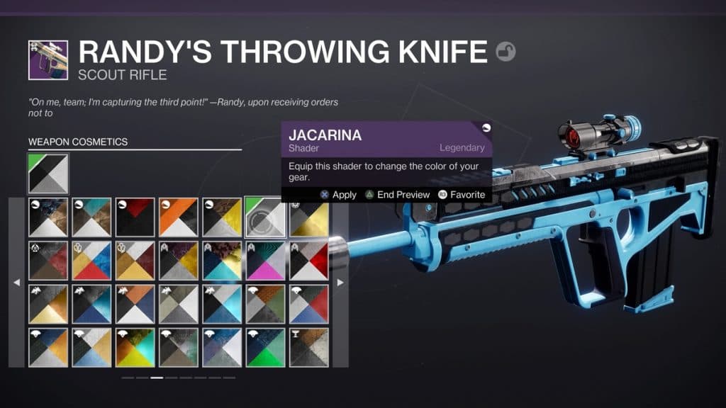 Imagen del cuchillo arrojadizo de Randy sombreado en Destiny 2