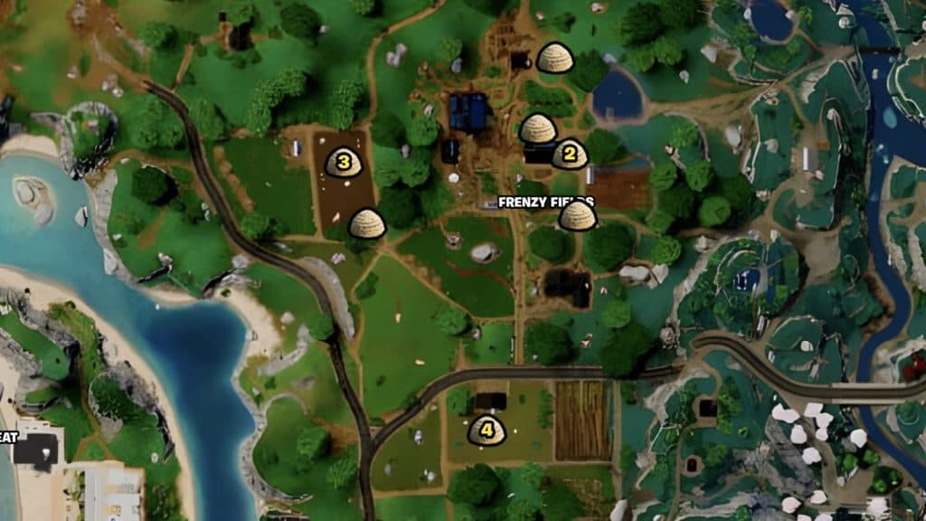 Ubicaciones de Fortnite Haystack marcadas en el mapa