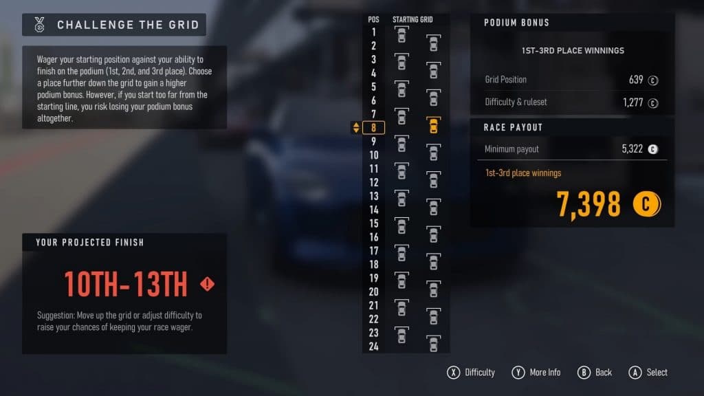 Seleccionar un menú de cuadrícula en Forza Motorsport