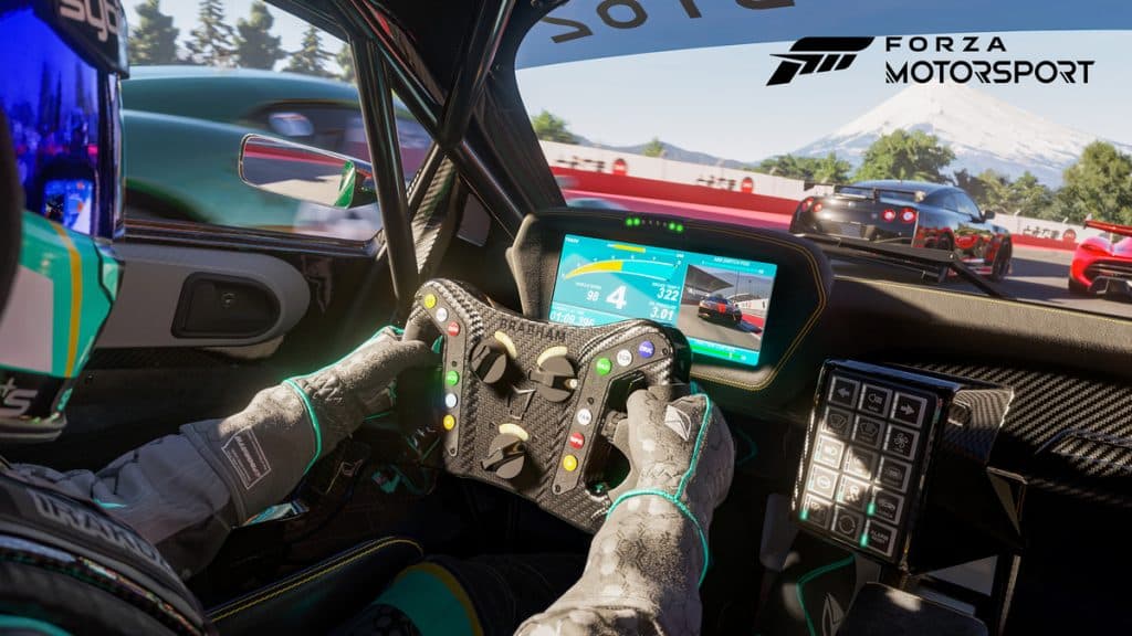 Vista de cabina conduciendo en Forza Motorsport