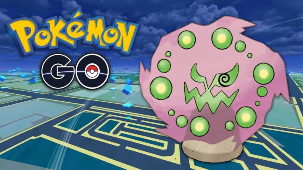 Imagen promocional de Pokémon Go Spiritomb con fondo del juego.