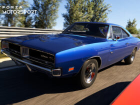 Blue Dodge RT racing in Forza Motorsport