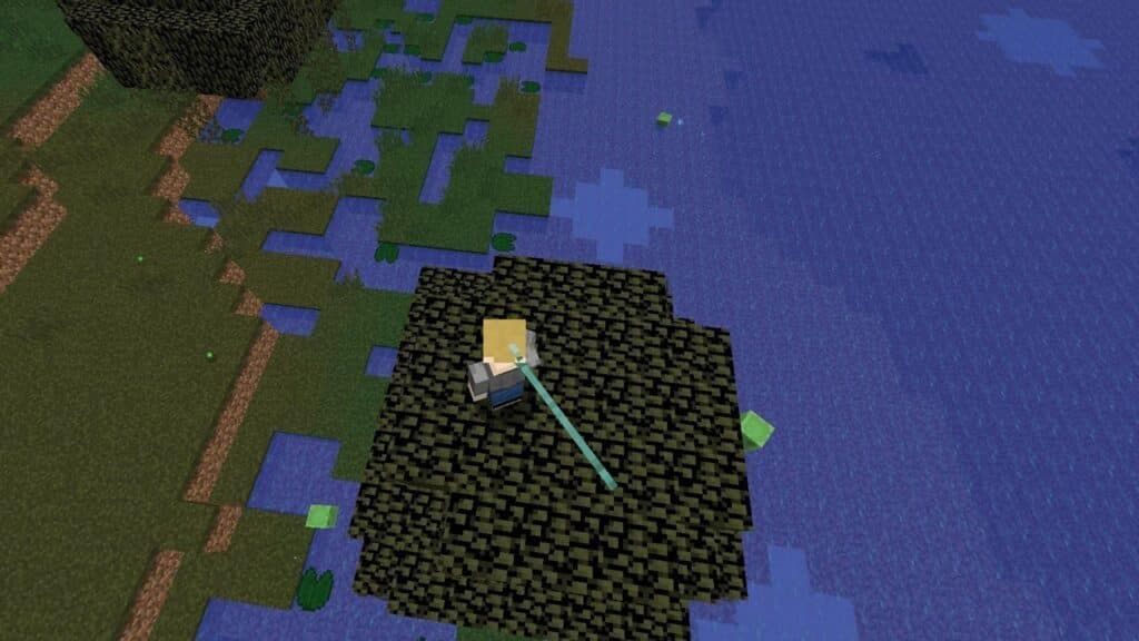 Un Tridente de Minecraft con Lealtad que gira cerca de un jugador