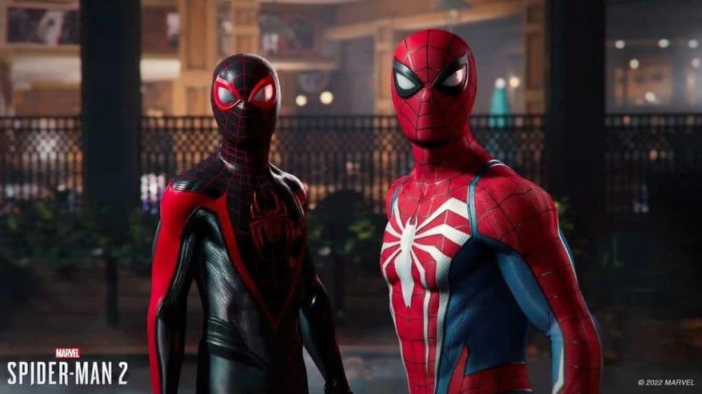 Peter Parker y Miles Morales en Marvel's Spider-Man 2.