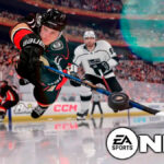 NHL 24 player diving for the puck