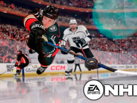 NHL 24 player diving for the puck