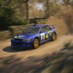 A car hurtling and leaving a trail of dirt behind in EA Sports WRC