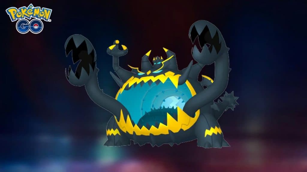 imagen de pokemon go guzzlord con fondo de tipo oscuro