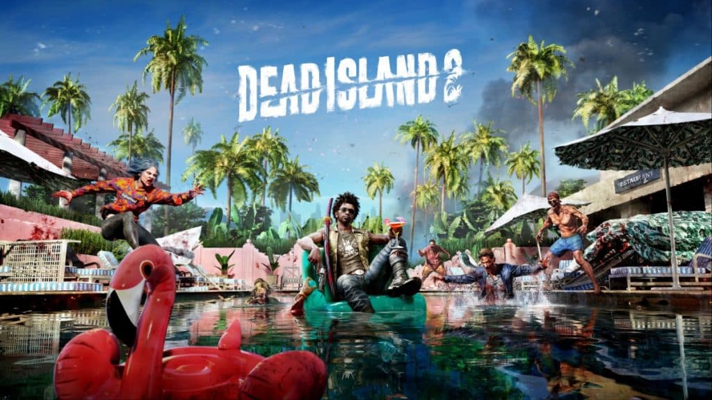 Personajes de Dead Island 2 dentro y alrededor de una piscina.