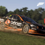 Dented car racing on a dirt in Forza Motorsport