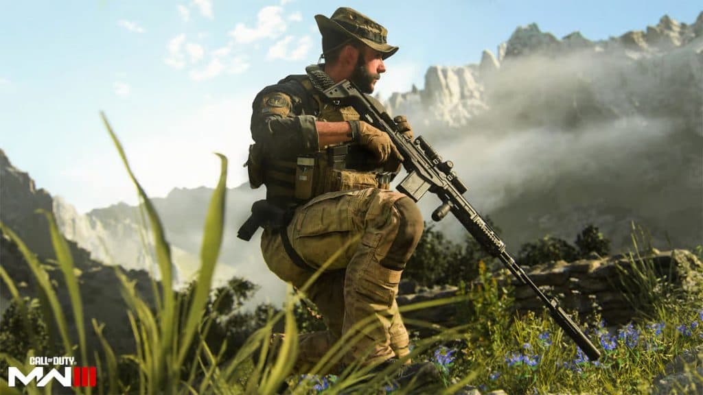 El Capitán Price se agachó en un campo en MW3.