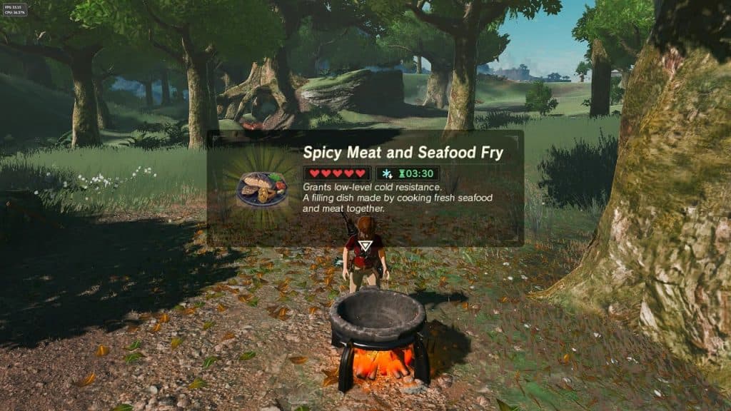 Enlace cocinar en una olla en Zelda Breath of the Wild