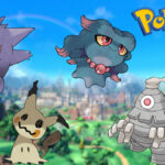 Four Ghost-type Pokemon in a Pokemon Scarlet and Violet background