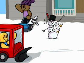 Character shoveling snow in Snow Shoveling Simulator