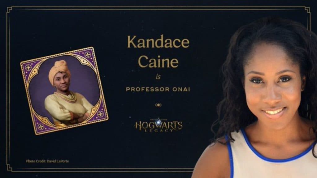 Kandace Caine con el personaje de Hogwarts Legacy