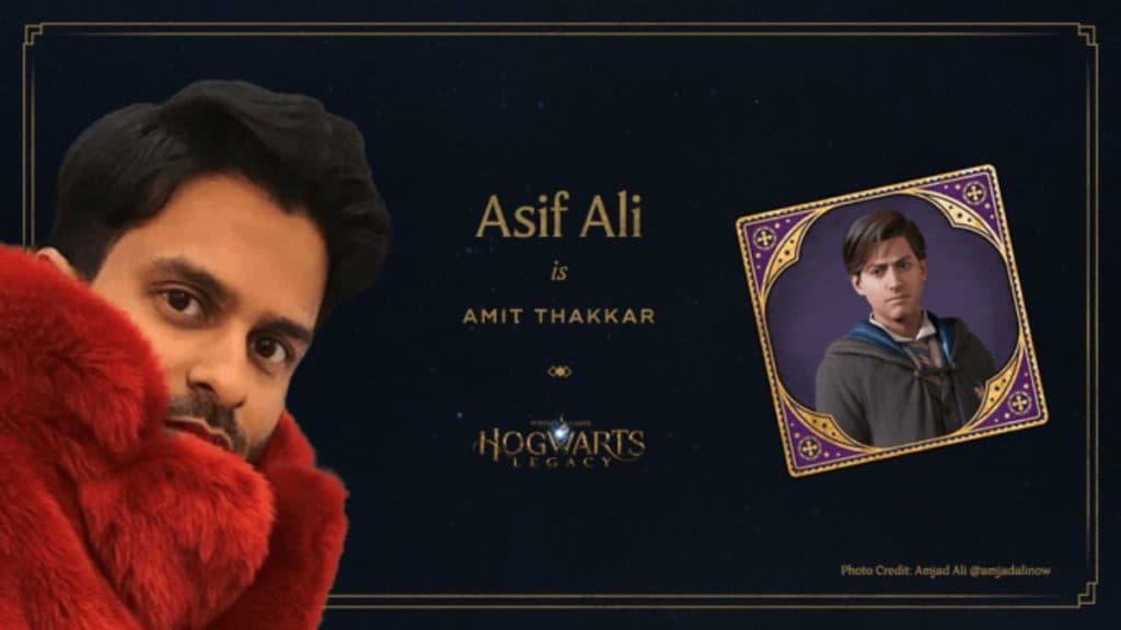 Asif Ali con el personaje de Hogwarts Legacy