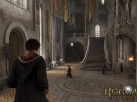 Hogwarts Legacy players in school halls