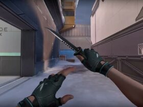 Valorant player holding a knife on the Icebox map