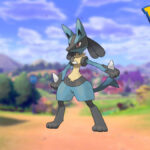 Lucario in a Pokemon Sword and Shield background