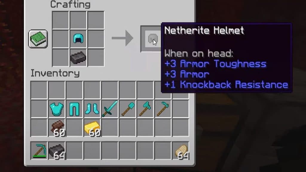 El casco de diamante se actualiza al casco Netherite en Minecraft