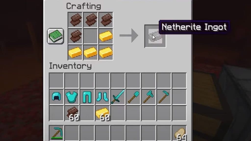 Receta de elaboración para hacer lingotes de Netherite en Minecraft