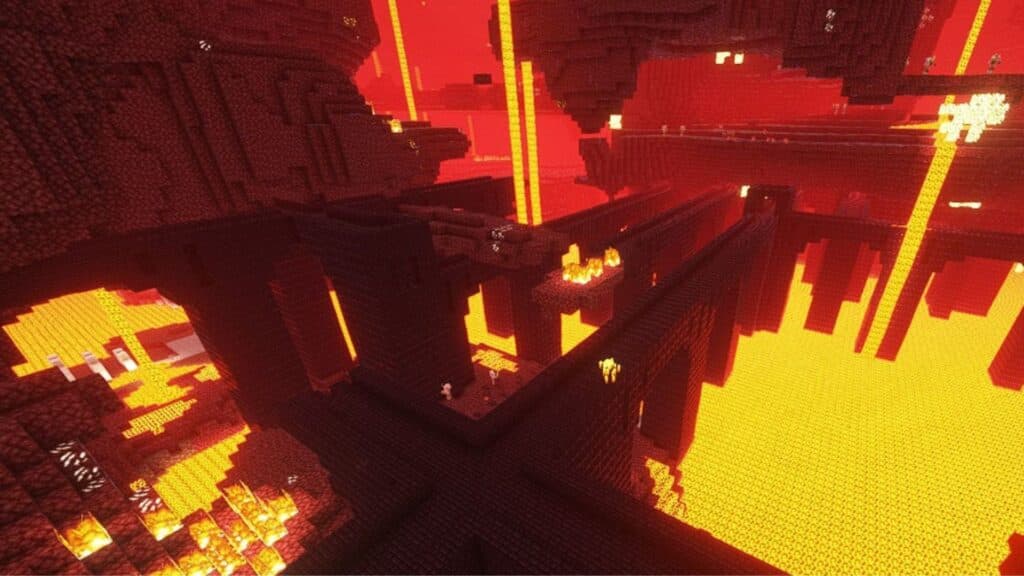 Fortaleza Abisal en Minecraft rodeada de lava