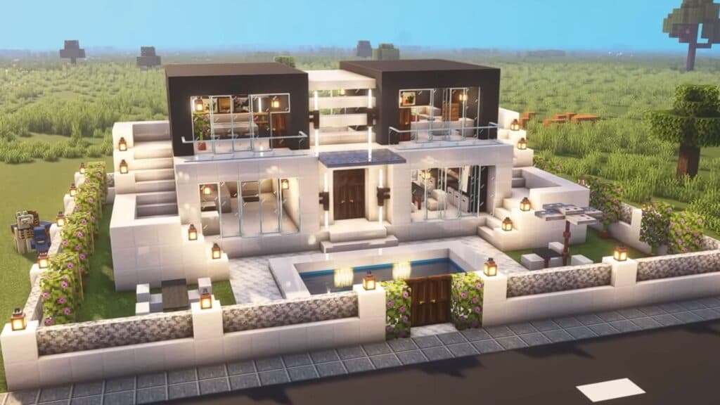 Casa moderna con habitaciones detalladas en Minecraft