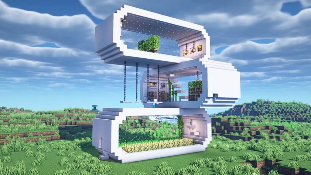 Casa futurista de tres pisos en Minecraft