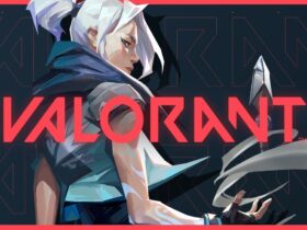 Valorant logo in front of Jett holding a knife