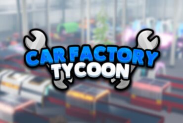 The Car Factory Tycoon logo with a factory in the background.