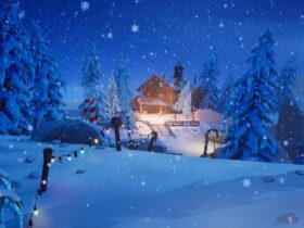 Fortnite Christmas house surrounded by snow in Winterfest