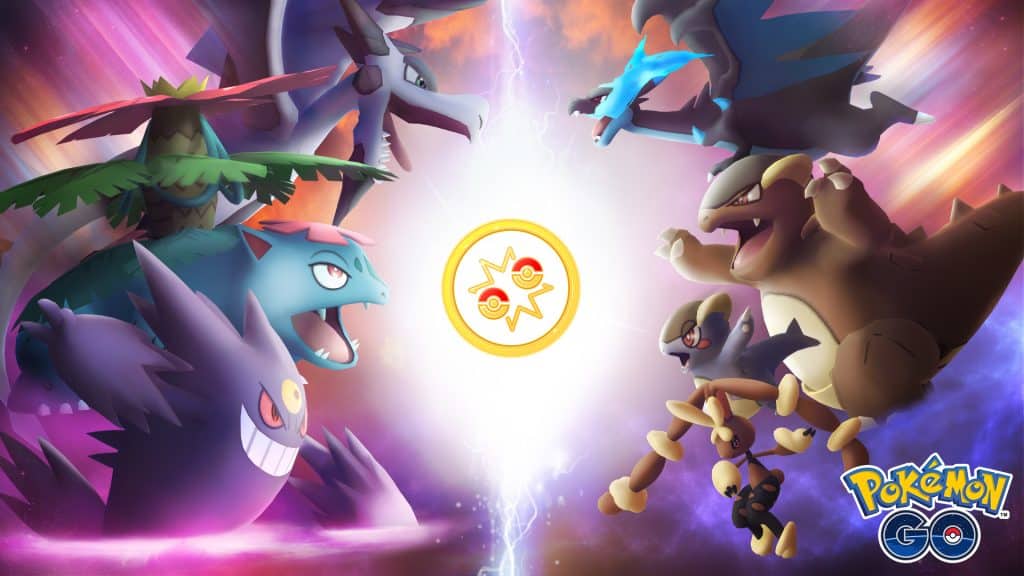 Dos equipos de Mega Pokémon, evolucionados a través de Mega Energía, luchando en Pokémon Go