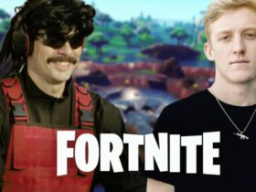 tfue and dr disrespect with fortnite logo and background