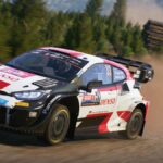 A driver takes a turn with their codriver in ea sports wrc