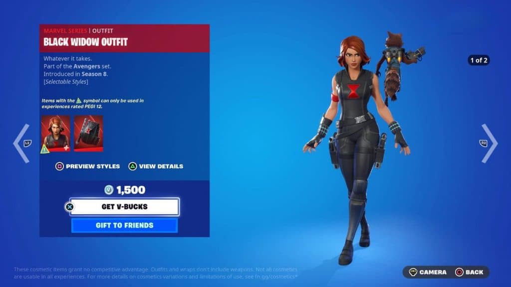 Y Black Widow en la tienda Fortnite