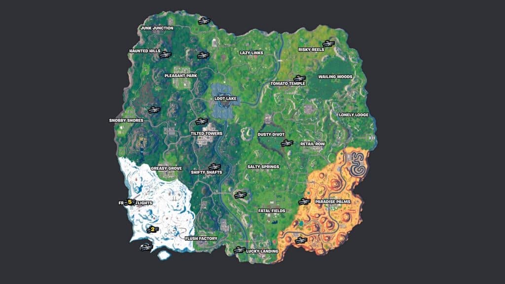 Ubicaciones de X-4 Stormwing en el mapa de Fortnite OG