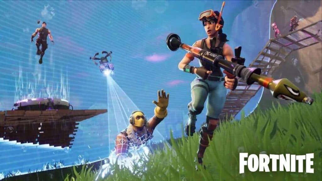 Personajes de Fortnite huyendo de la tormenta.