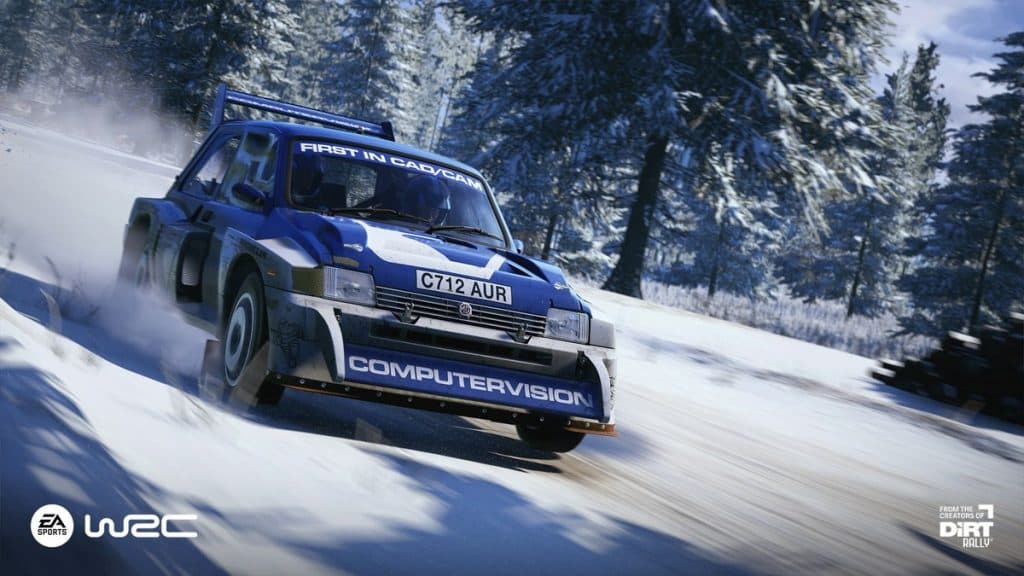 Un coche corriendo en una pista de nieve en EA Sports Arc.